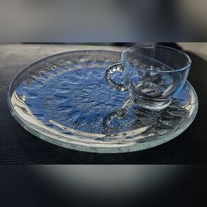 Vintage 1950s Glass Serving Tray and Cup
